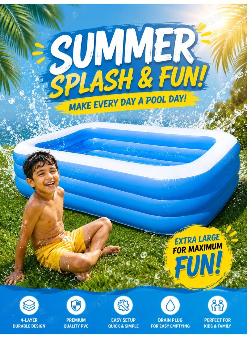 260cm Large Inflatable Swimming Pool with Pump, Thickened PVC Family Pool for Kids and Adults, Safe Non-Toxic, Easy to Set Up, Outdoor Backyard Summer Water Fun - Image 5