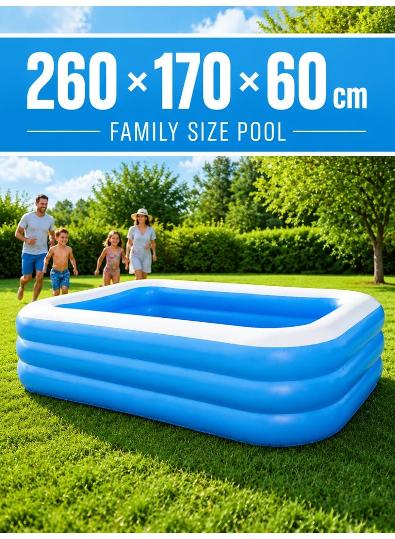 260cm Large Inflatable Swimming Pool with Pump, Thickened PVC Family Pool for Kids and Adults, Safe Non-Toxic, Easy to Set Up, Outdoor Backyard Summer Water Fun - Image 1