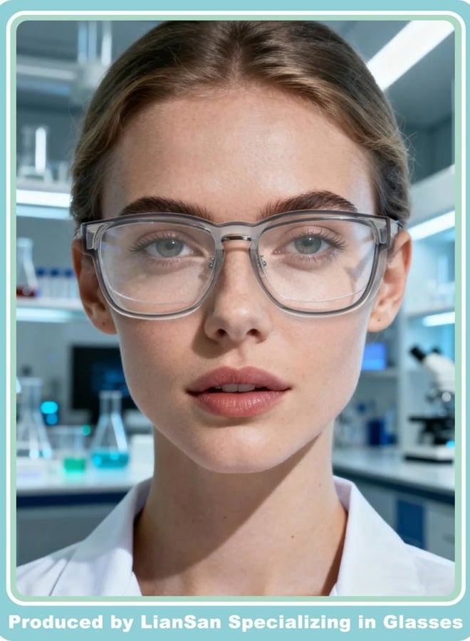 LianSan نظارات أمان فوق النظارات للرجال والنساء مع عدسات مضادة للضباب، نظارات تناسب فوق النظارات ANSI Z87.1 (رمادي، عدسات شفافة) - Image 2