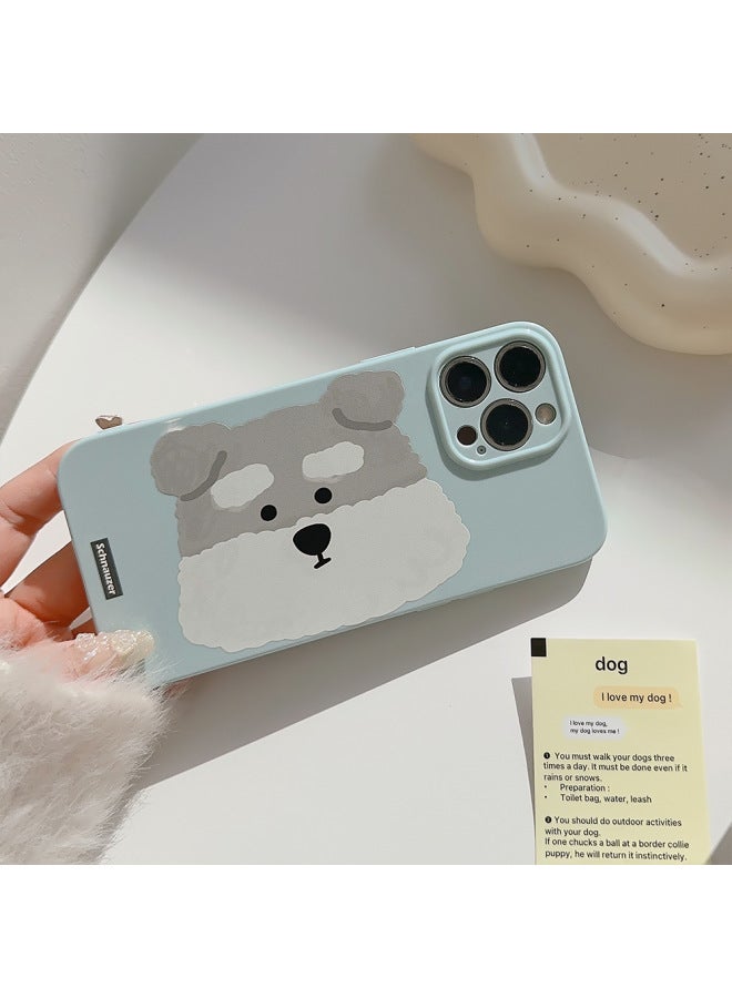 Doodle Oil Painting Puppy For Iphone14 For Apple Mobile Phone Shell 15ProMax Soft Cute Cartoon 13 Set 16 Applicable Full Package-Color:Aqua Blue Frown Puppy-Applicable Model:15
