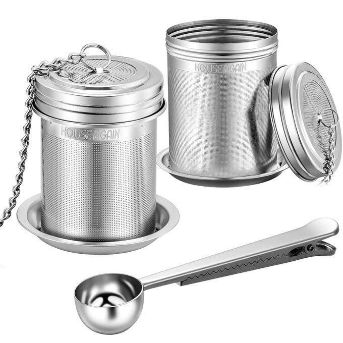 TEA INFUSER 2 PACK WITH SCOOP EXTRA FINE MESH TEA INFUSERS FOR LOOSE TEA 188 STAINLESS STEEL TEA STRAINER WITH EXTENDED CHAIN HOOK TEA STEEPER FOR BREW TEA SPICES SEASONINGS