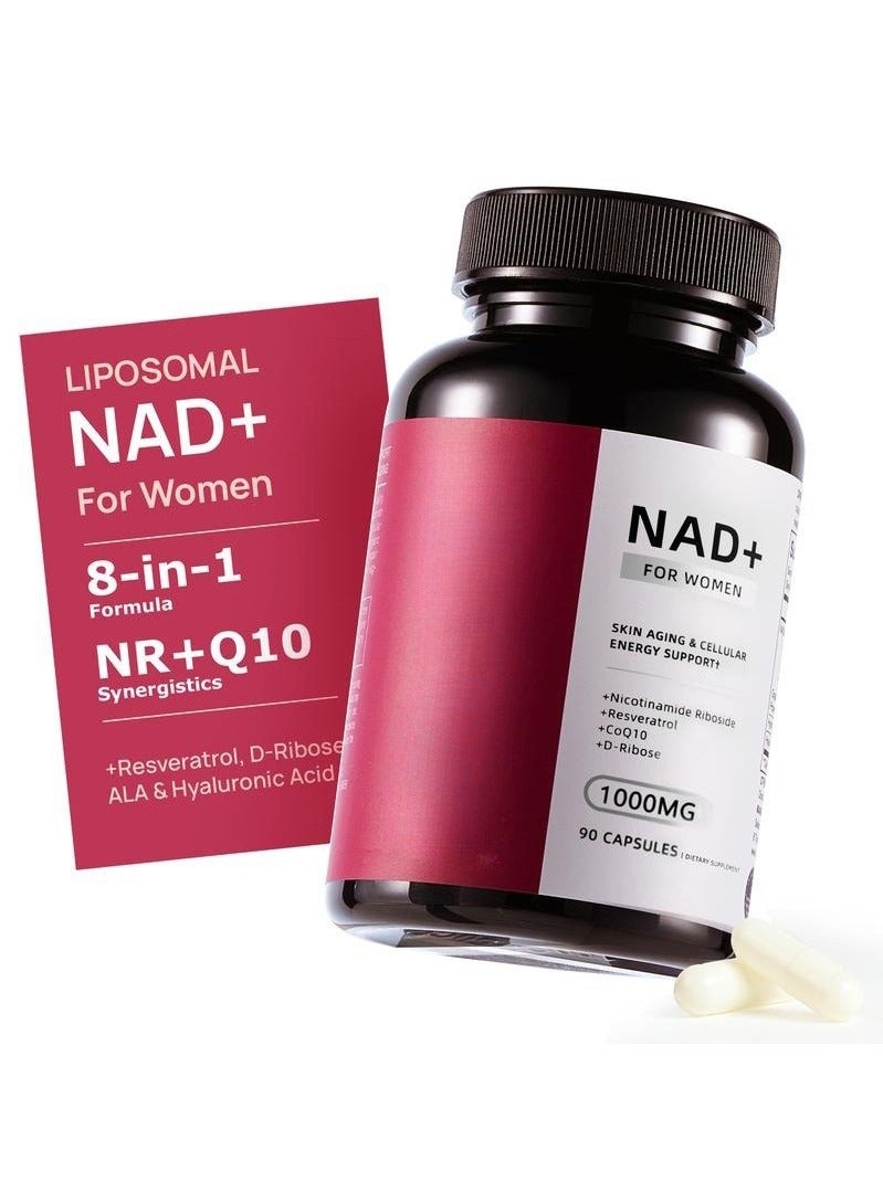 ناد مكمل NAD + للنساء - بديل NMN مع β-NAD + ، ترانس ريسفيراترول ، CoQ10 ، D-Ribose - يعزز تجديد الخلايا والطاقة وصحة الجلد المشعة - 90 كبسولات - Image 1