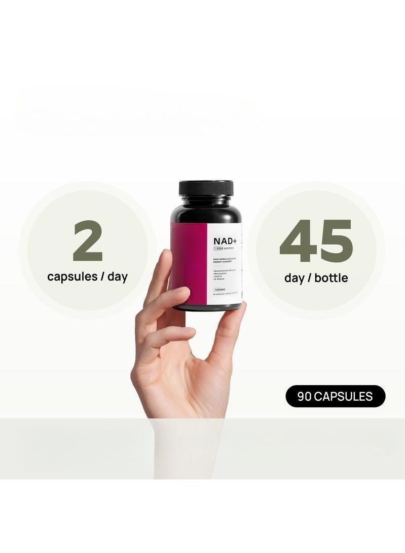 ناد مكمل NAD + للنساء - بديل NMN مع β-NAD + ، ترانس ريسفيراترول ، CoQ10 ، D-Ribose - يعزز تجديد الخلايا والطاقة وصحة الجلد المشعة - 90 كبسولات - Image 3