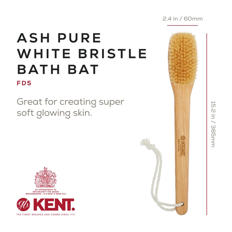 Kent FD5 Beechwood Wood Long Handle Shower Bath Body Brush. for Skin Exfoliate and Massage. 100% Boar Bristles. Best Back Body, Foot and Leg Scrubber Brushing for Wet and Dry Body. Made in England - Image 2