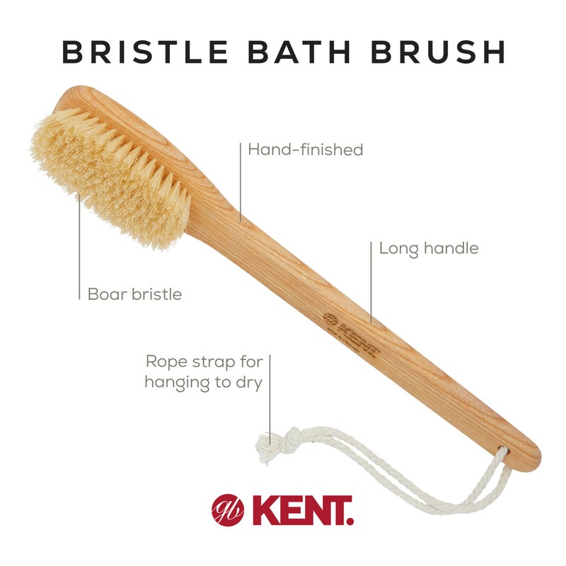 Kent FD5 Beechwood Wood Long Handle Shower Bath Body Brush. for Skin Exfoliate and Massage. 100% Boar Bristles. Best Back Body, Foot and Leg Scrubber Brushing for Wet and Dry Body. Made in England - Image 4