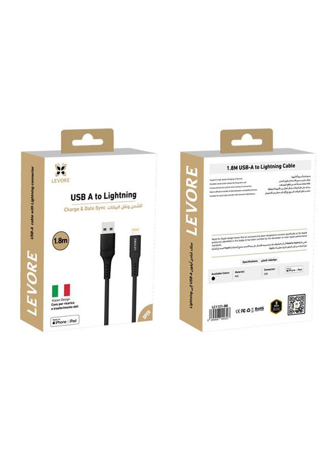 LEVORE - Levore USB to Lightning Cable MFI Certified TPE 1.8m - Black - Image 1