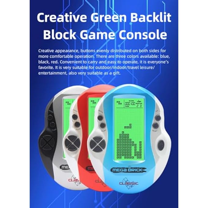 GAME CONSOLE BLOCK ADJUSTABLE GREEN BACKLIGHT 26 BRICK GAMES ELECTRONIC GAME FOR CHILDREN RETRO PORTABLE DAGIOCO MACHINE TOYS GIFTS FOR KIDS/FESTIVALS (RED) - Image 3