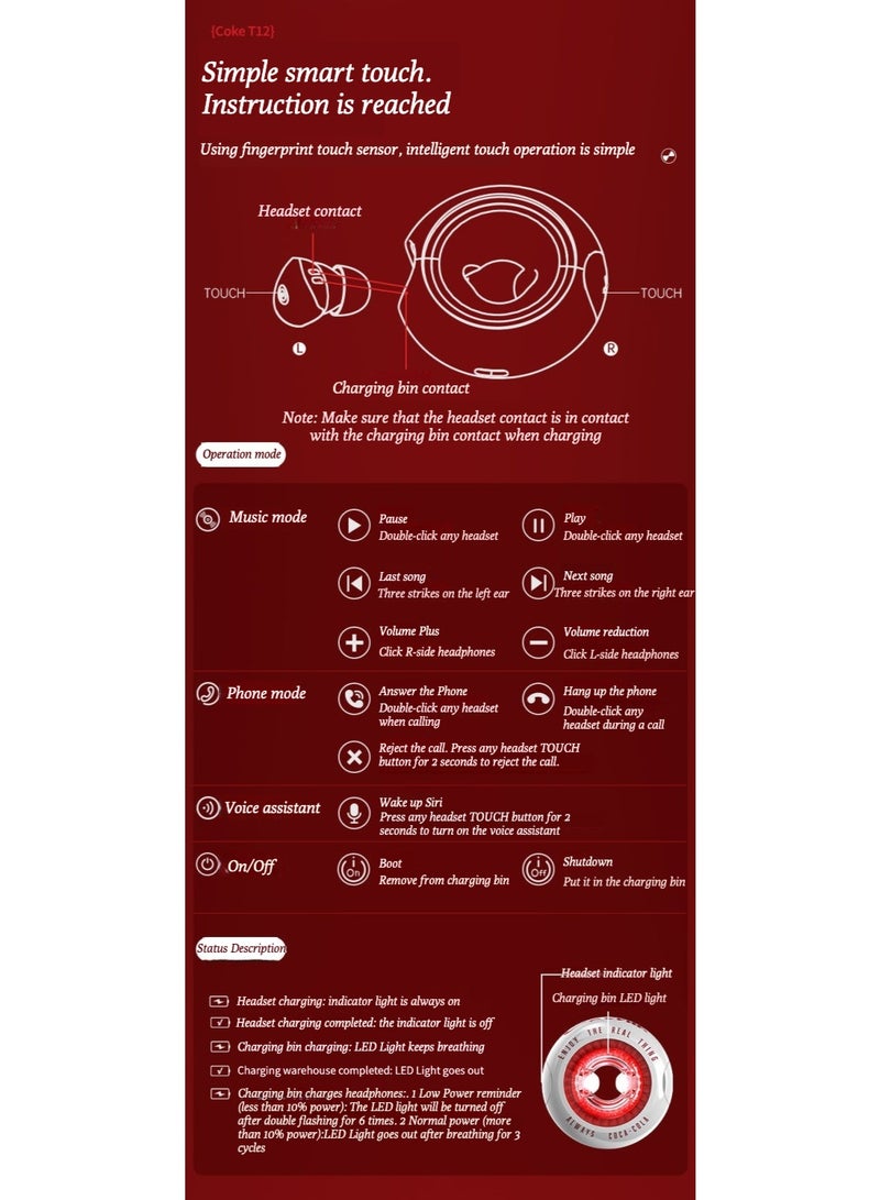 كوكا كولا دونت T12 بلوتوث سماعات الرأس هي غير مؤلمة ومريحة في الأذن الأذن التي يمكن ارتداؤها لفترات طويلة - Image 3