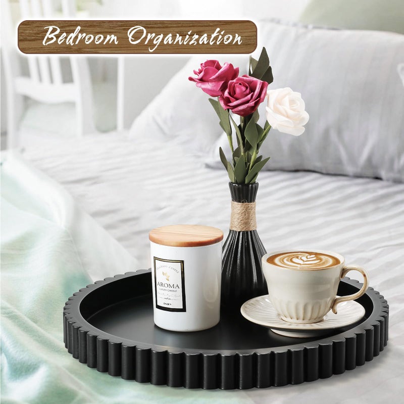 KULEDM Handmade 12in Decorative Tray for Coffee Table Tray Decor, Black Wooden Decorative Round Tray for Kitchen, Living Room, Home Decor - Image 4