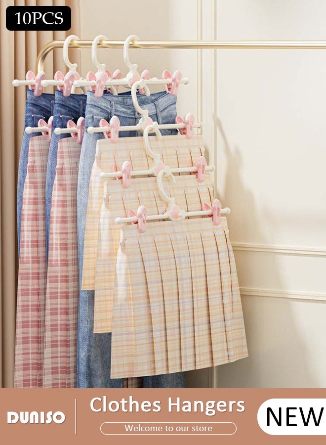 DUNISO 10 Pack Baby Pants Hangers with Clips, 30cm Plastic Skirt Hangers with Adjustable Non-Slip Clips, 360-Rotating Clothes Hanger for Space-Saving, Stackable Closet Organizing  for Pants, Skirts, Jeans, Slacks  - Image 1