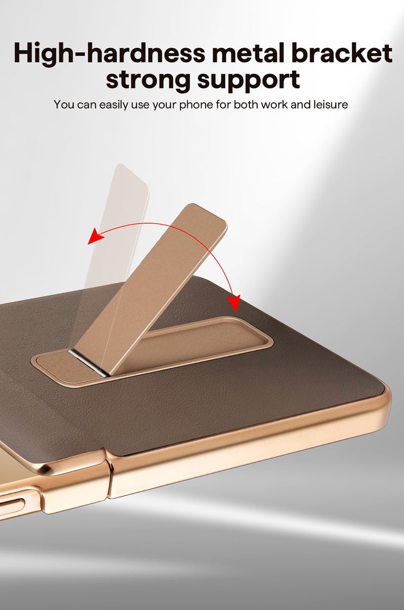 Hard PC Base Leather Mobile Phone Protective Case For Samsung Series Z Flip7/Z Flip6, Full Hinge Protection (Golden) - Image 5