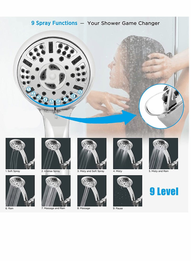 SYOSI Shower Head High Pressure with Handheld, 6 Spray Modes  Settings Detachable Shower Head with Stretchable 59" 304 Stainless Steel Hose and Multi Angle Adjustable Shower Bracket - Image 2