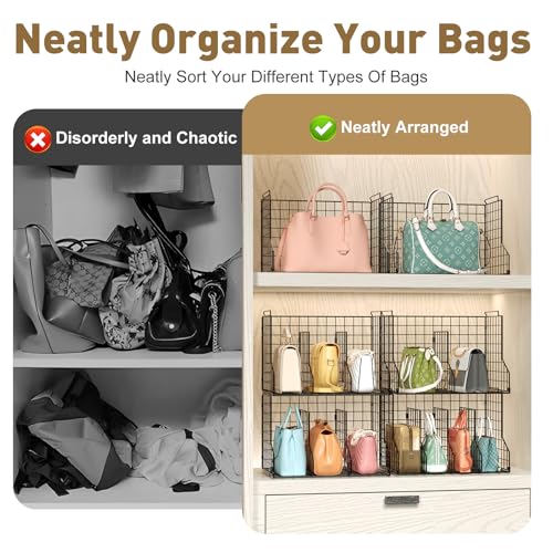 Sonyabecca Purse Storage Organizer for Closet : Adjustable 3-Pack Dividers Handbag Organizer - Stackable Wire Handbags Storage Baskets -Open Cabinets Wallets Tote Chain Bags Clutches - Image 4