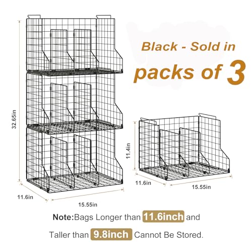 Sonyabecca Purse Storage Organizer for Closet : Adjustable 3-Pack Dividers Handbag Organizer - Stackable Wire Handbags Storage Baskets -Open Cabinets Wallets Tote Chain Bags Clutches - Image 2