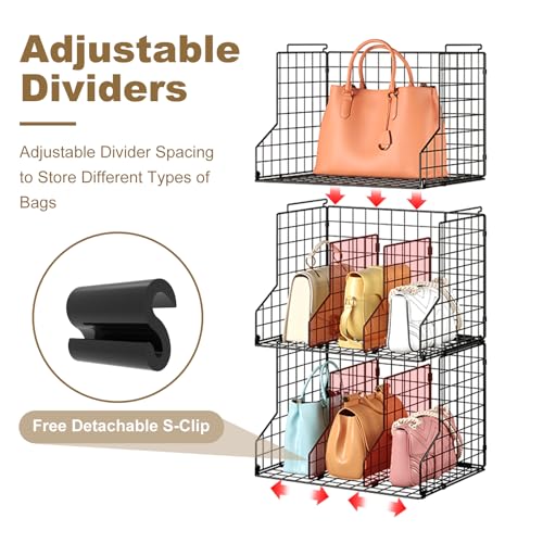 Sonyabecca Purse Storage Organizer for Closet : Adjustable 3-Pack Dividers Handbag Organizer - Stackable Wire Handbags Storage Baskets -Open Cabinets Wallets Tote Chain Bags Clutches - Image 3