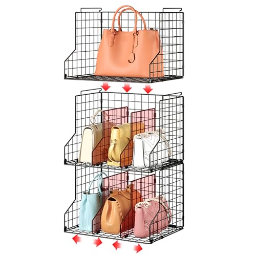 Sonyabecca Purse Storage Organizer for Closet : Adjustable 3-Pack Dividers Handbag Organizer - Stackable Wire Handbags Storage Baskets -Open Cabinets Wallets Tote Chain Bags Clutches - Image 1