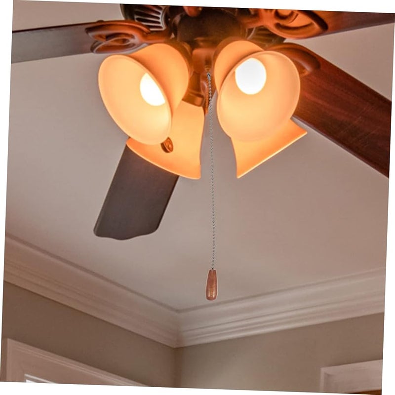 5 قطع من سلسلة سحب مروحة السقف الخرزية الخشبية الطبيعية للمصابيح والثريات - Image 3