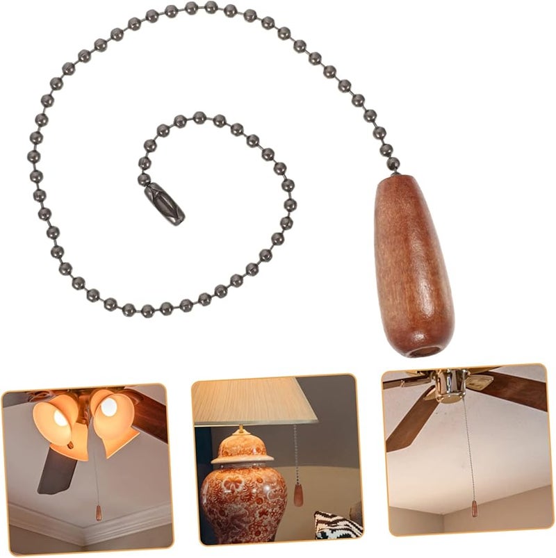 5 قطع من سلسلة سحب مروحة السقف الخرزية الخشبية الطبيعية للمصابيح والثريات - Image 2