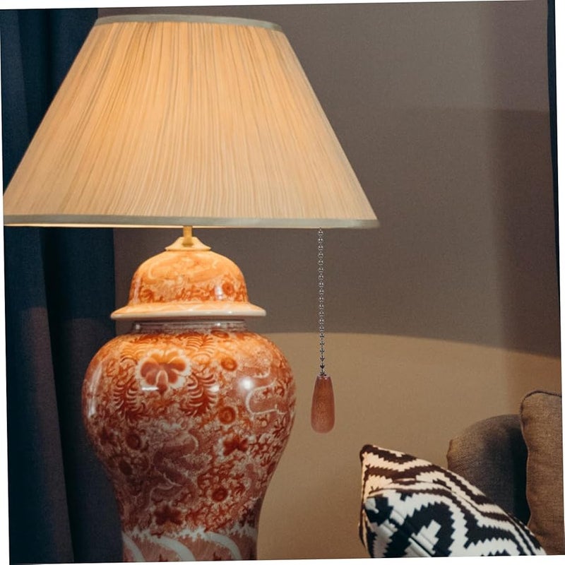 5 قطع من سلسلة سحب مروحة السقف الخرزية الخشبية الطبيعية للمصابيح والثريات - Image 5