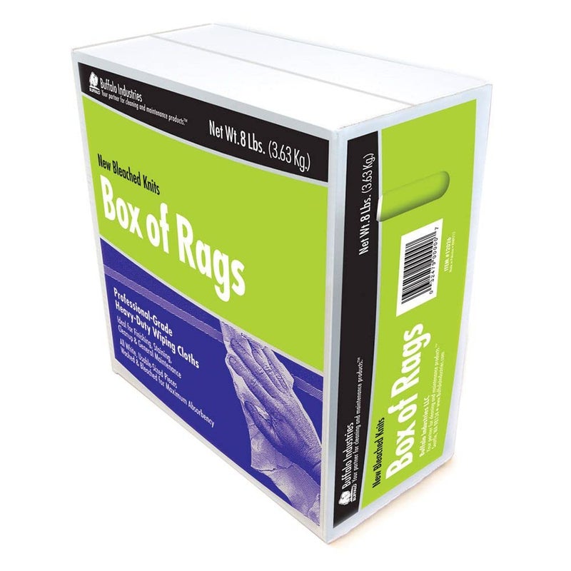 Buffalo Industries 60200 New White Bleached Knit Rags 1 lb box AllPurpose Wiping Cleaning Polishing MediumWeight Tshirt Material Washed and Bleached for Super Absorbency and LowLinting