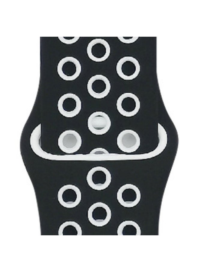 Generic - Suitable For Apple Two-color Silicone Nike Strap Nike Hole Apple Iwatch Breathable Sports Watch Strap-Color:1 Black + White-Specifications:42/44/45/49mm-S - Image 1