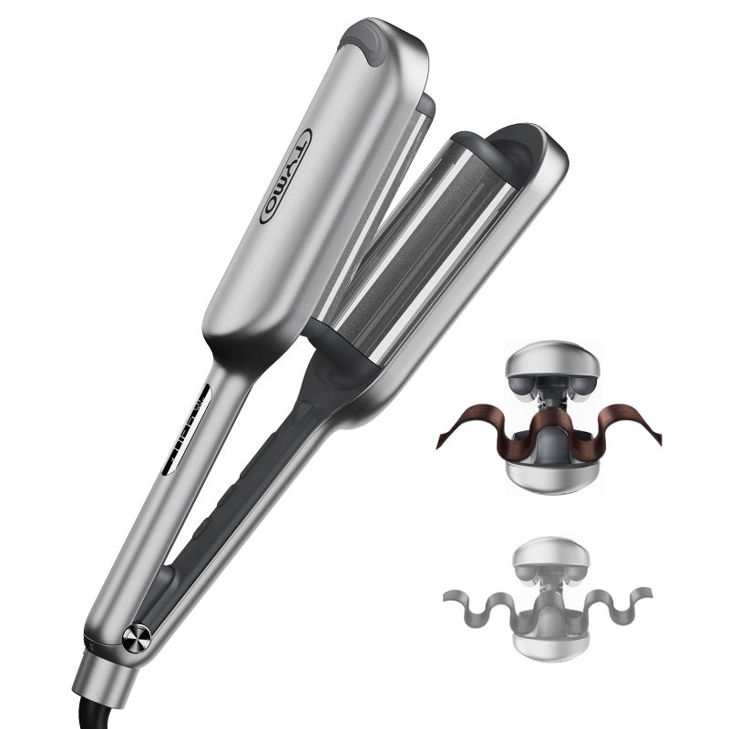 TYMO Curling Iron Hair Crimper Waver - TYMO ROVY Beach Waves Curling Wand, Ionic Deep Waver Hair Curler Tool with Ceramic 3 Barrel for Women, Dual Voltage, Anti-Scald, Easy to Use, Grey, 1.25 Inch - Image 1
