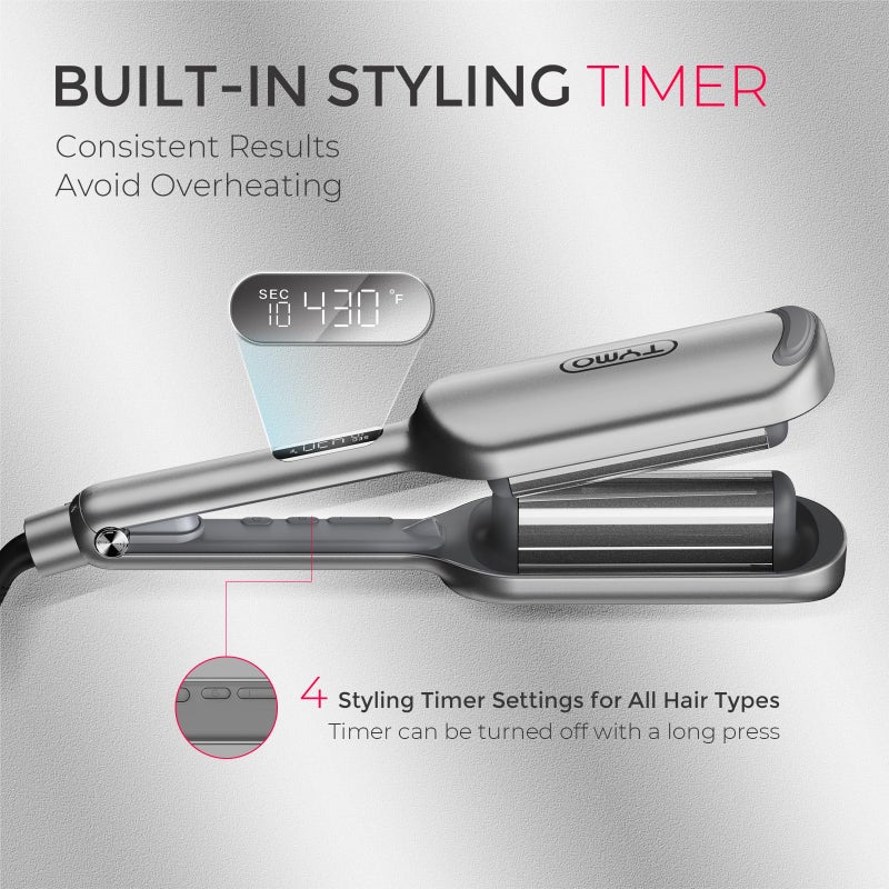 TYMO Curling Iron Hair Crimper Waver - TYMO ROVY Beach Waves Curling Wand, Ionic Deep Waver Hair Curler Tool with Ceramic 3 Barrel for Women, Dual Voltage, Anti-Scald, Easy to Use, Grey, 1.25 Inch - Image 3
