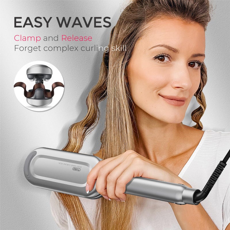 TYMO Curling Iron Hair Crimper Waver - TYMO ROVY Beach Waves Curling Wand, Ionic Deep Waver Hair Curler Tool with Ceramic 3 Barrel for Women, Dual Voltage, Anti-Scald, Easy to Use, Grey, 1.25 Inch - Image 2