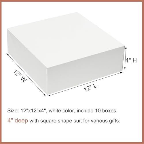 Mefleet 12x12x4 Inches Large Gift Boxes with Lids 10 Pack Extra Deep Square Shirt Clothes Scarf Box for Christmas Presents Holidays Birthday Wedding Gift Wrapping White - Image 3