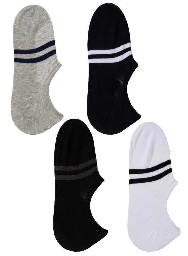 Yellow Bee Cotton Striped Loafer Socks for Boys - 4 Pairs, White, Grey, Black and Navy, 12-14 Years - Image 1