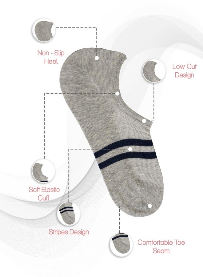 Yellow Bee Cotton Striped Loafer Socks for Boys - 4 Pairs, White, Grey, Black and Navy, 12-14 Years - Image 3