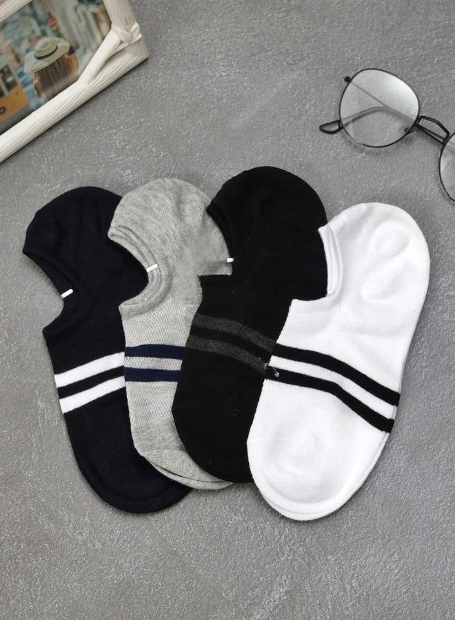 Yellow Bee Cotton Striped Loafer Socks for Boys - 4 Pairs, White, Grey, Black and Navy, 12-14 Years - Image 2
