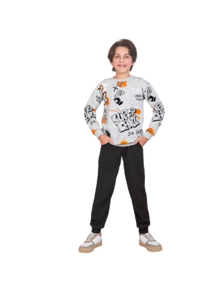 Boys' pajamas (white T-shirt and black pants)