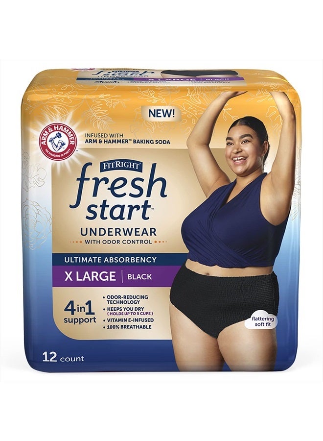 Fresh Start FitRight Fresh Start Incontinence and Postpartum Underwear for Women, XL, Black (12 Count) Ultimate Absorbency, Disposable Underwear with The Odor-Control Power of ARM & Hammer  - Image 1