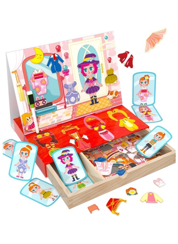 Arabest Magnetic Drawing Board, Girls Dress up themed toys, Wooden Puzzles Games Toys for Kids Drawing Learning - Image 1