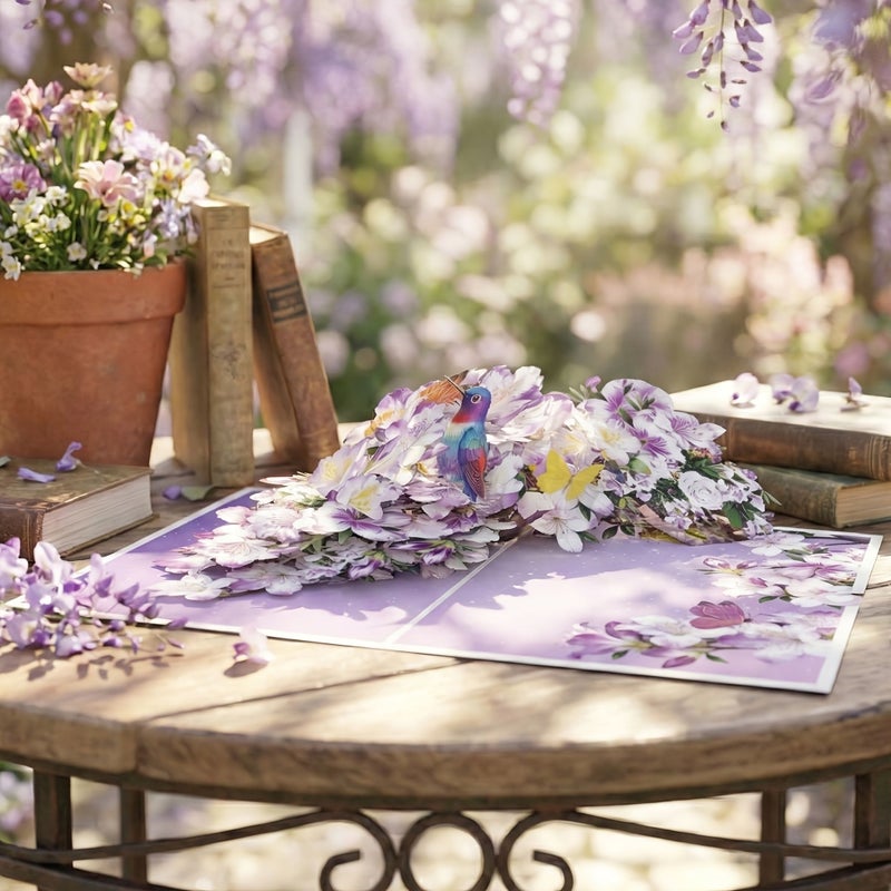 3D Pop Up Flower Butterfly And Hummingbird Greeting Card With Envelope For Mother S Day - Image 1