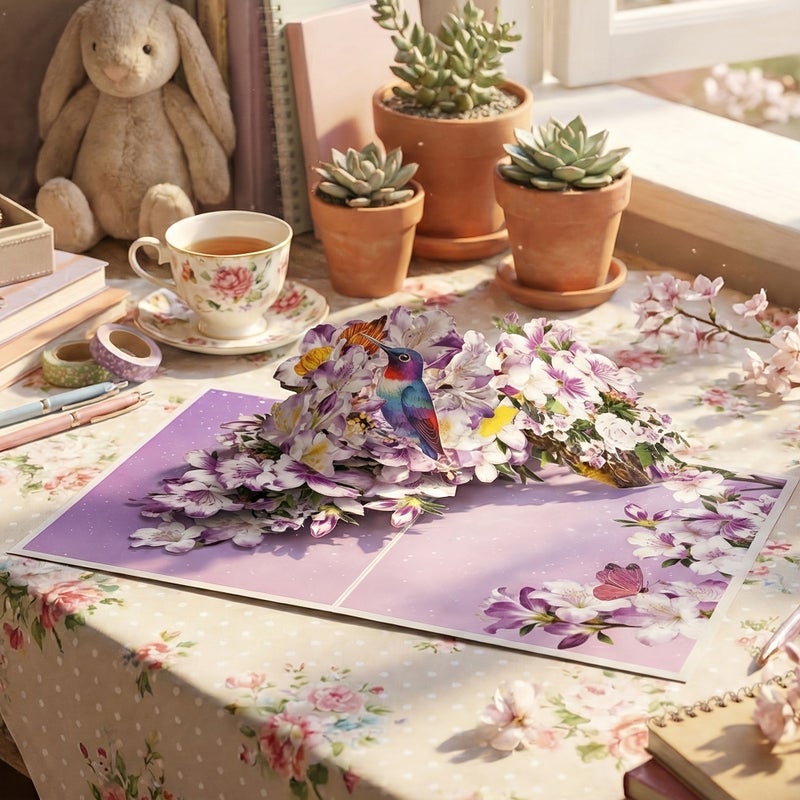 3D Pop Up Flower Butterfly And Hummingbird Greeting Card With Envelope For Mother S Day - Image 3