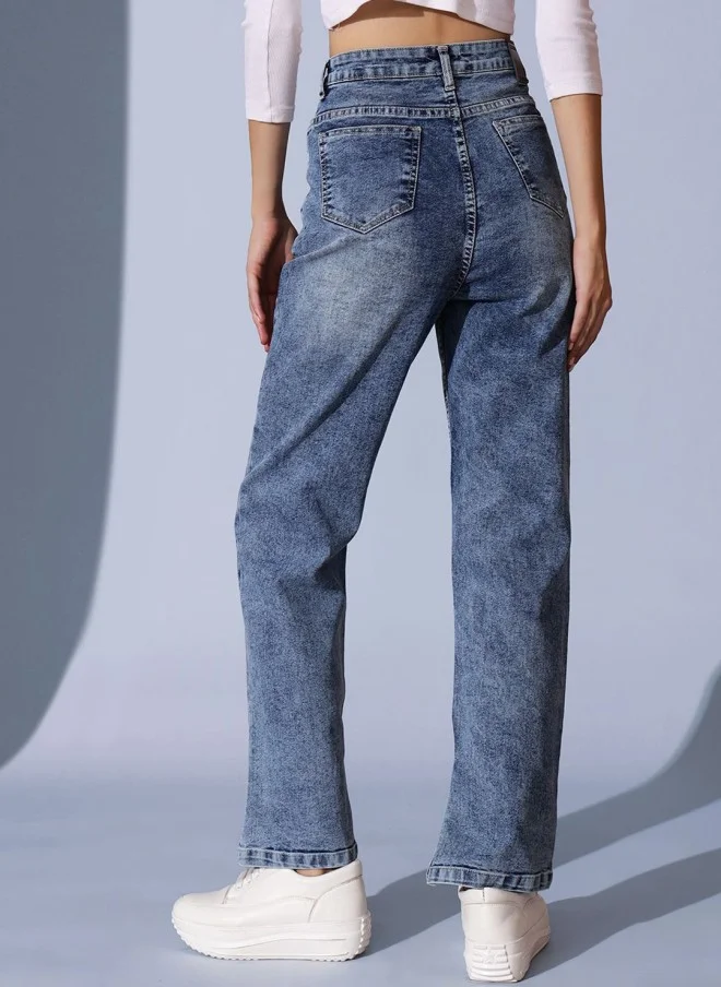 STREET 9 Comfort Relaxed Fit High-Rise Slash Knee Jeans for Women