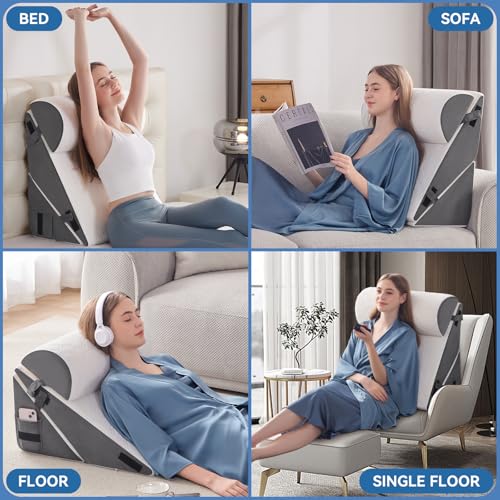 Negwoo Wedge Pillow Set for After Surgery, 3 PCS Bed Wedge Pillow for Sleeping, Memory Foam Orthopedic Back Pillow for Pain Relief and Acid Reflux, Adjustable Post Surgery Pillow Grey - Image 2