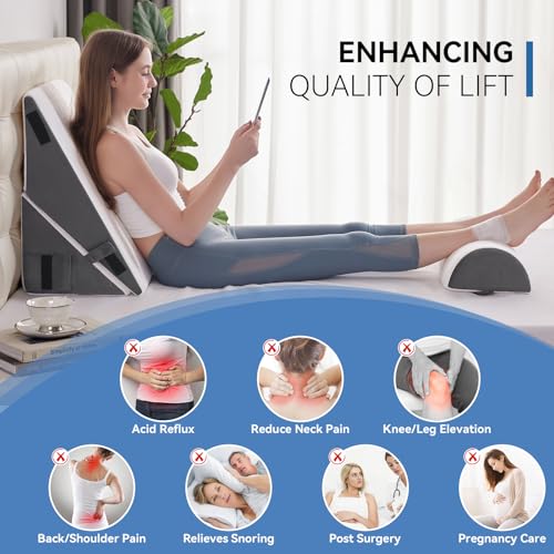 Negwoo Wedge Pillow Set for After Surgery, 3 PCS Bed Wedge Pillow for Sleeping, Memory Foam Orthopedic Back Pillow for Pain Relief and Acid Reflux, Adjustable Post Surgery Pillow Grey - Image 5