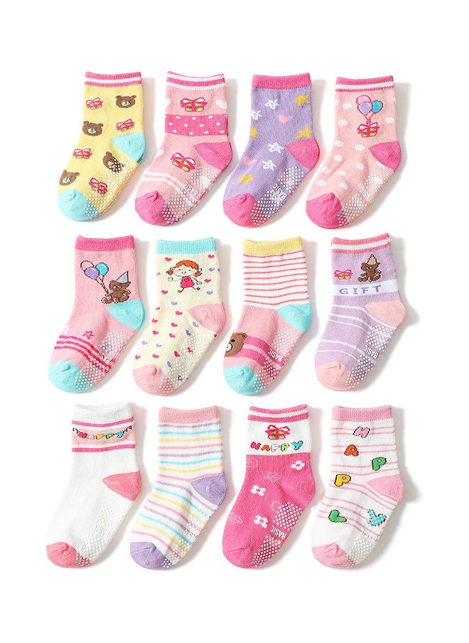 Generic 12 Pairs Baby Socks Of Cotton Non-Slip Striped Girls Socks Multicolor  - Image 1