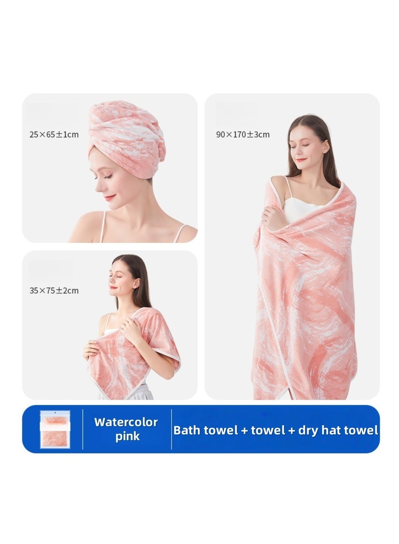 Bath Towels 3 Pack Absorbent Bath Towels Soft Spa Shower Towels with Quick Dry Cap and Towel for Home Sauna Beach 90x170cm (Ink Pink Coral Fleece) - Image 2