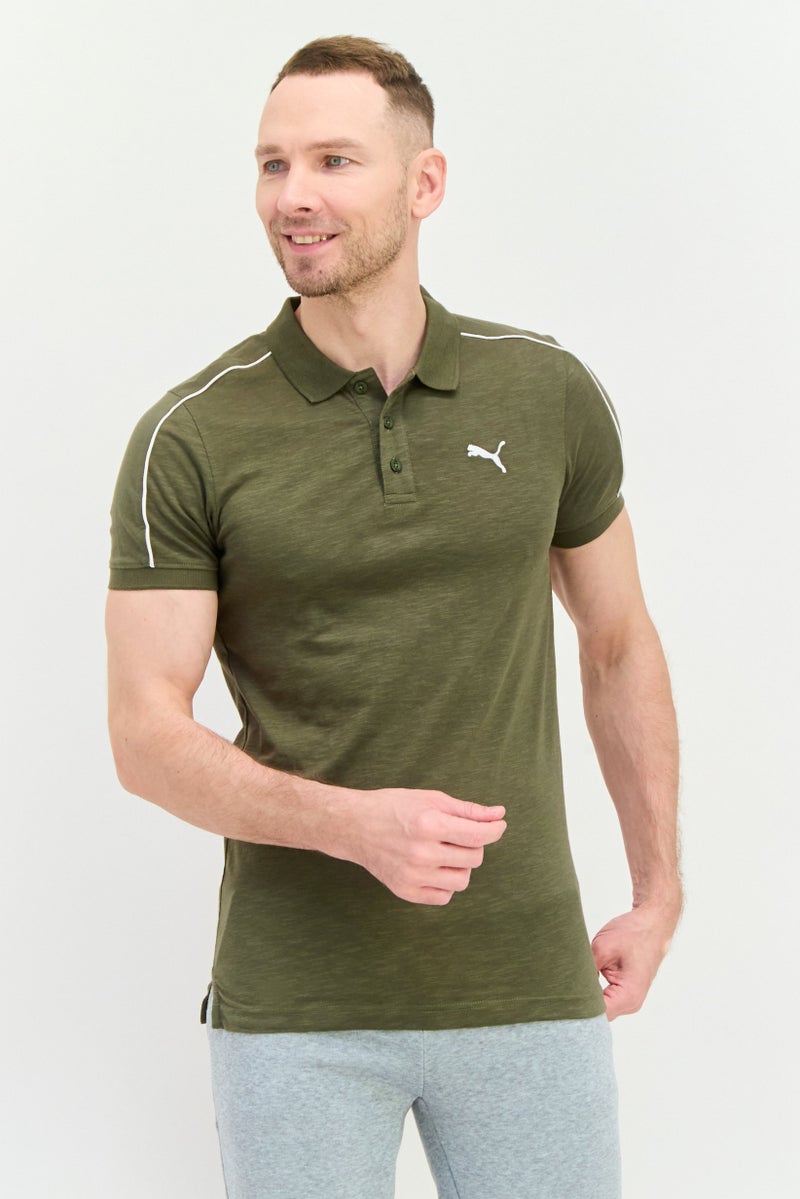 PUMA Men Slim Fit Short Sleeve Outdoor Polo Shirt, Olive/White  - Image 1