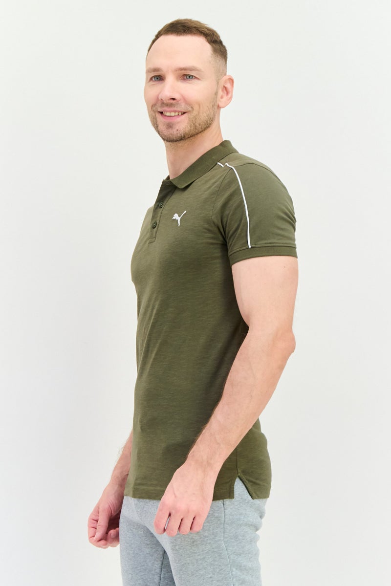 PUMA Men Slim Fit Short Sleeve Outdoor Polo Shirt, Olive/White  - Image 4