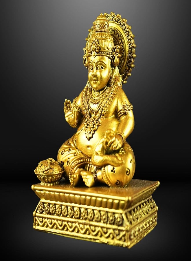 NEEANN Lord Kuber Statue - 4.5” Polystone Idol for Wealth & Prosperity | Vastu Lord Kuberan Murti in Brass Colour for Home, Office, Temple | Sarvahna, Dhanadaya, Kuvera - Image 1