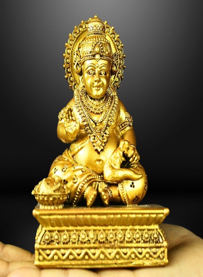 NEEANN Lord Kuber Statue - 4.5” Polystone Idol for Wealth & Prosperity | Vastu Lord Kuberan Murti in Brass Colour for Home, Office, Temple | Sarvahna, Dhanadaya, Kuvera - Image 3