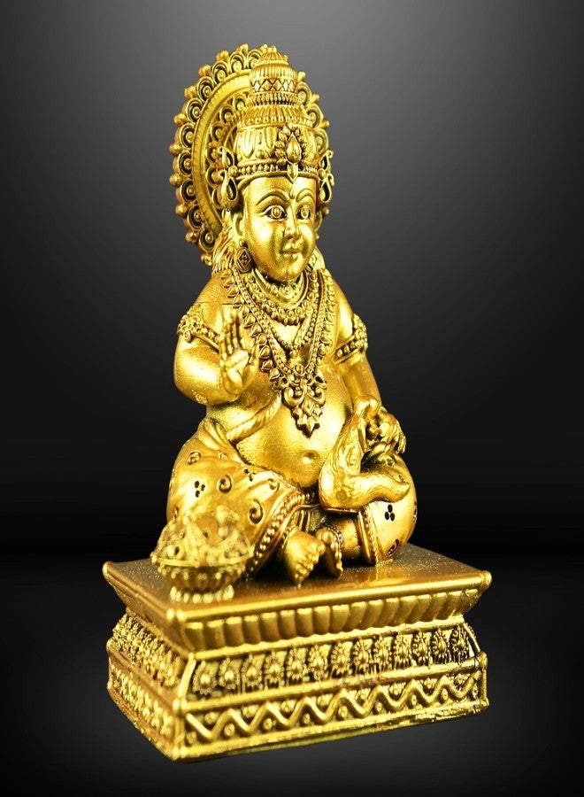 NEEANN Lord Kuber Statue - 4.5” Polystone Idol for Wealth & Prosperity | Vastu Lord Kuberan Murti in Brass Colour for Home, Office, Temple | Sarvahna, Dhanadaya, Kuvera - Image 4
