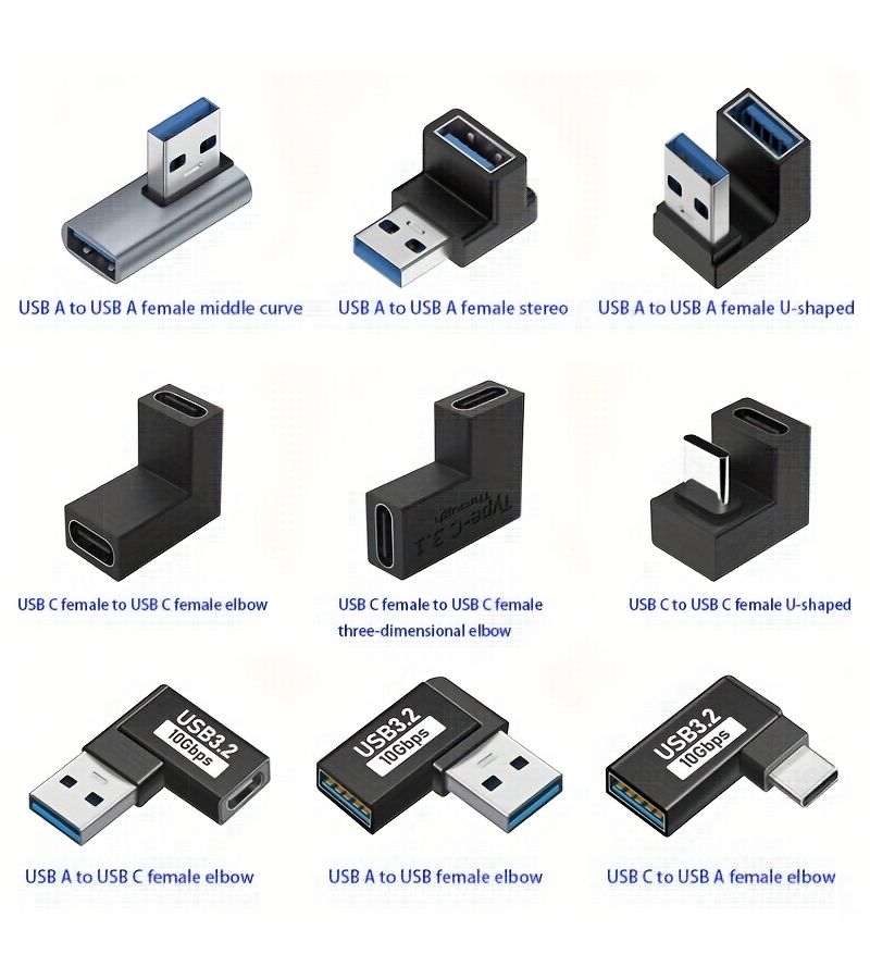 موصل USB-C أنثى إلى USB-C أنثى، كوع ستيريو، عبوتين، للهواتف المحمولة، أجهزة الكمبيوتر، الأجهزة اللوحية، الطابعات، وأجهزة الألعاب. - Image 1