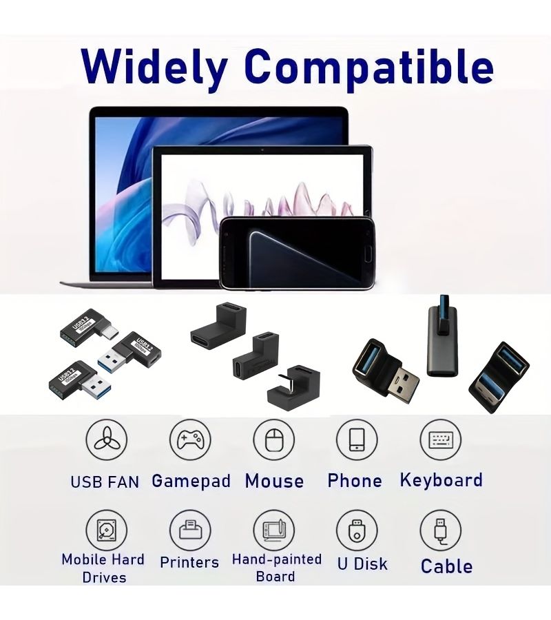 موصل USB-C أنثى إلى USB-C أنثى، كوع ستيريو، عبوتين، للهواتف المحمولة، أجهزة الكمبيوتر، الأجهزة اللوحية، الطابعات، وأجهزة الألعاب. - Image 4