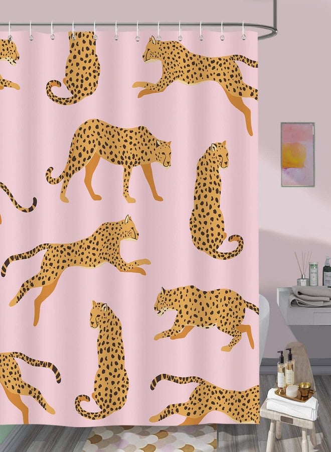 Bonhause Pink Leopard Shower Curtain, Trendy Cheetah Tropical Animal Bathroom Curtain 72x72 Inch Polyester Fabric Waterproof Bath Curtain with 12 Hooks - Image 1